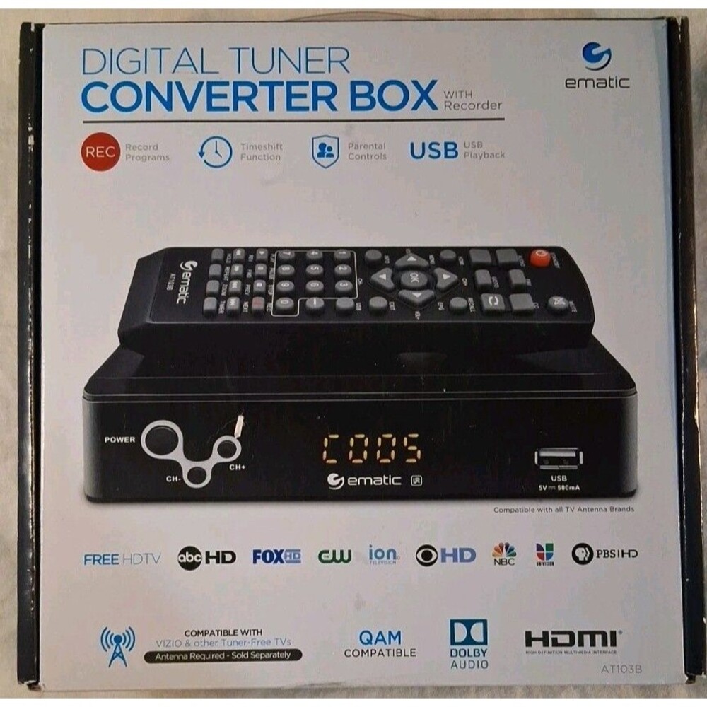 Ematic digital tv tuner converter box with recorder